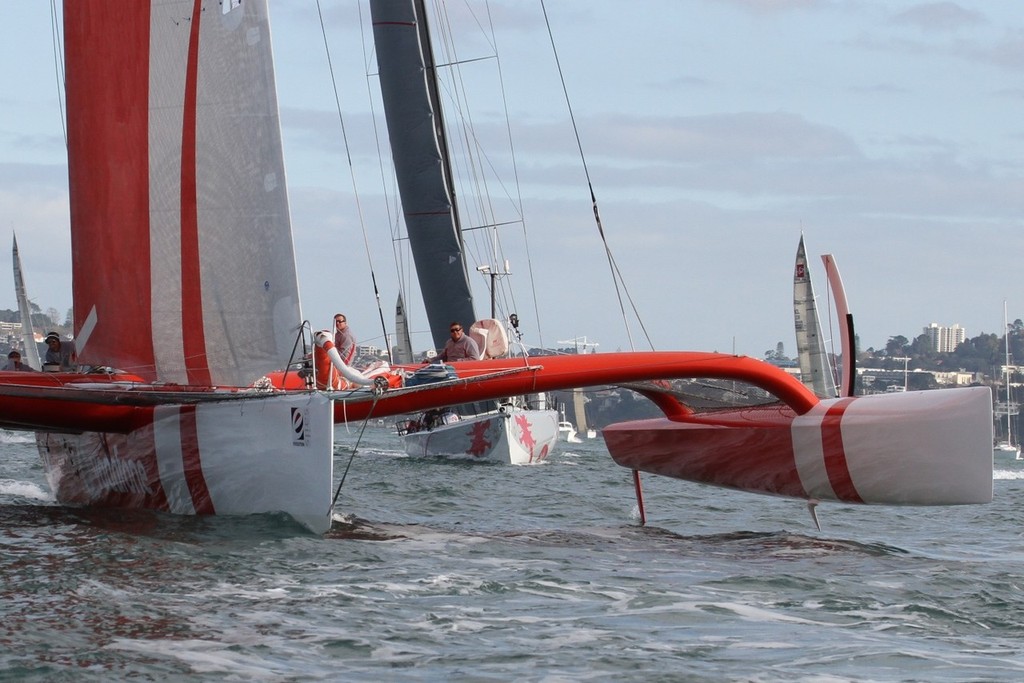 TeamVodafoneSailing is chased by Beau Geste - Start Evolution Sails Sail Noumea 2012 © Richard Gladwell www.photosport.co.nz